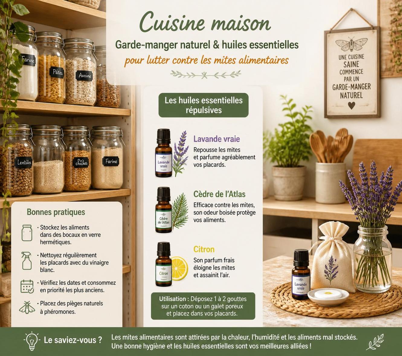 découvrez quelles huiles essentielles utiliser pour éliminer naturellement les mites alimentaires et protéger vos provisions efficacement.