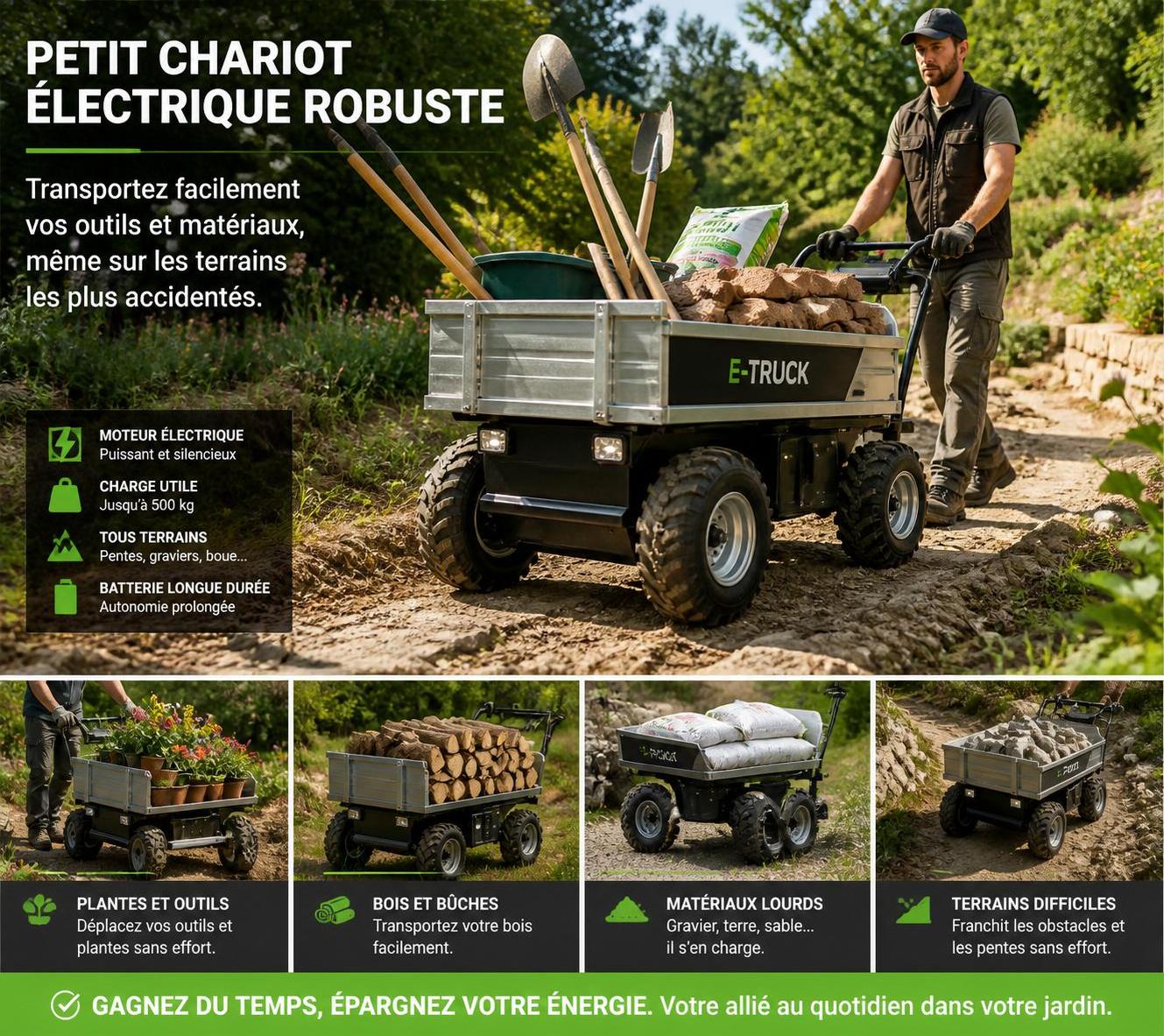 découvrez les avantages d'un petit chariot électrique pour faciliter vos travaux de jardinage : gain de temps, effort réduit et maniabilité optimale.