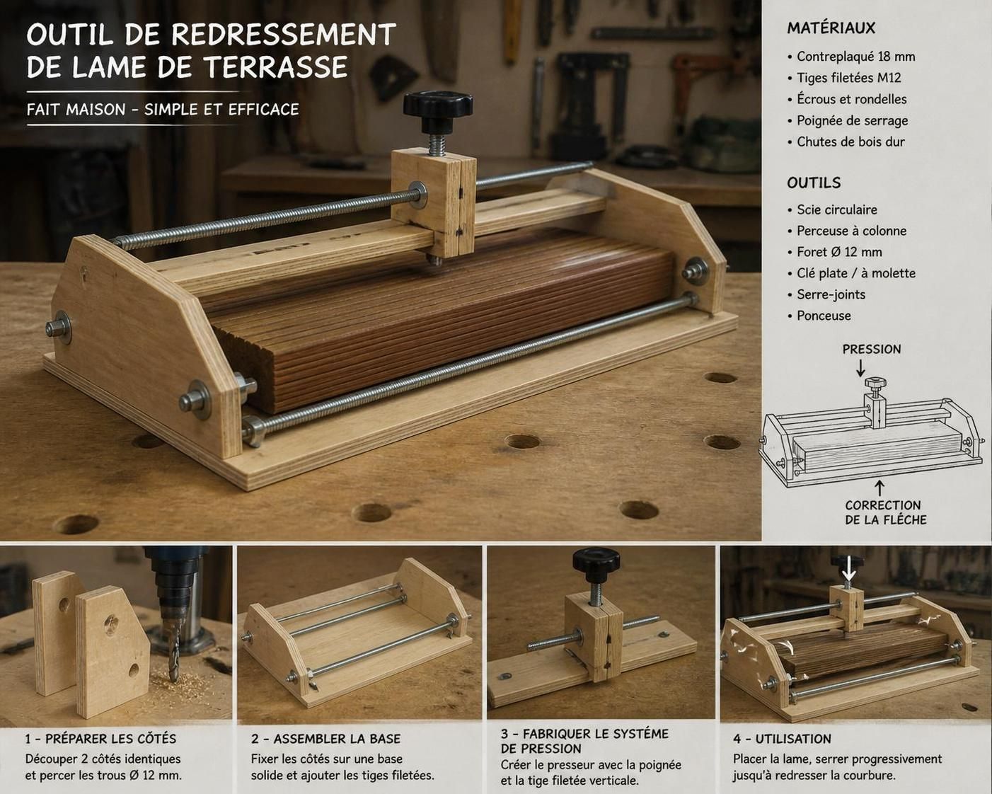 découvrez notre guide pratique pour fabriquer un redresseur de lame de terrasse et obtenir un bois parfaitement aligné, pour une terrasse esthétique et durable.