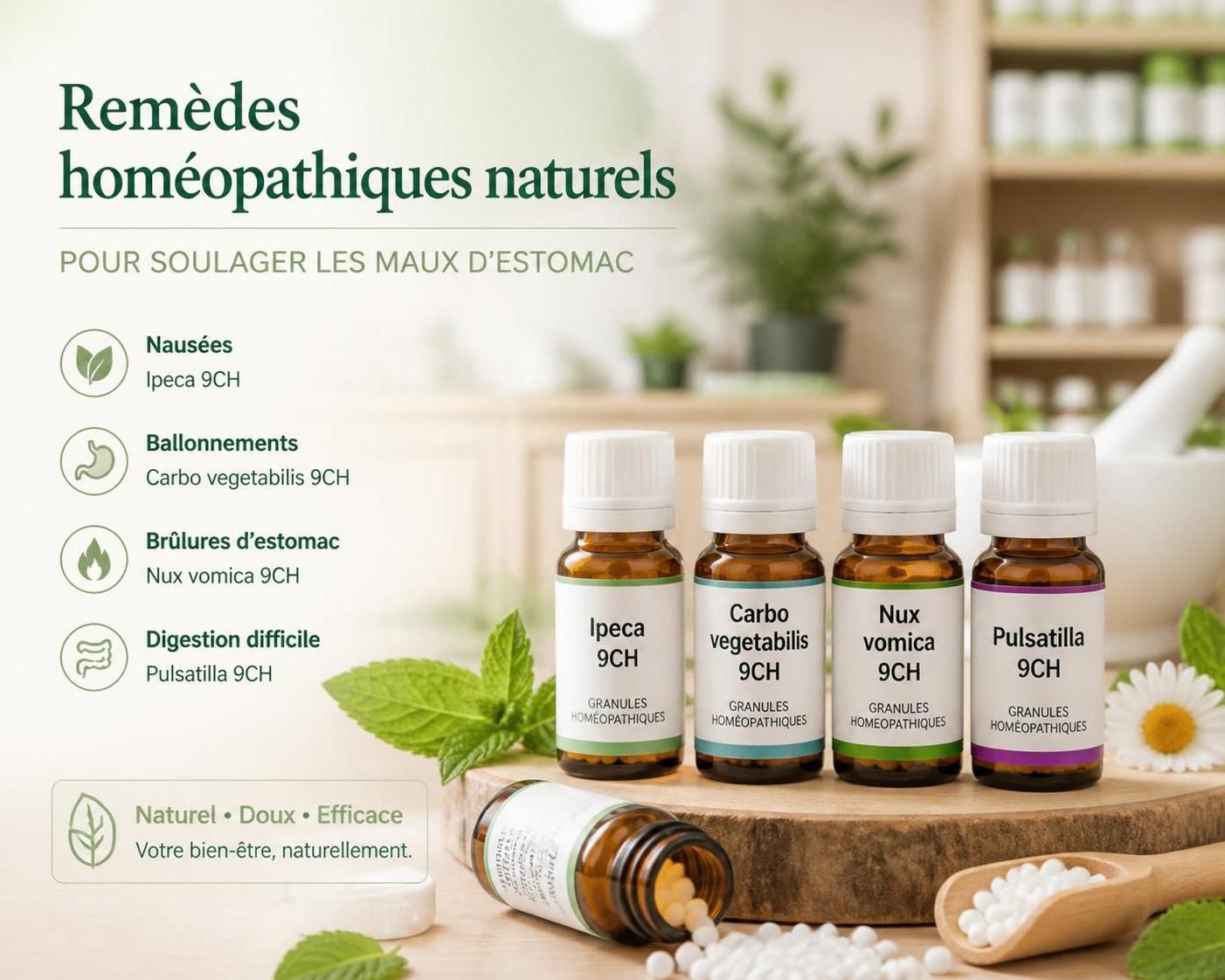 découvrez les remèdes homéopathiques efficaces pour soulager les maux d'estomac et améliorer votre digestion naturellement.