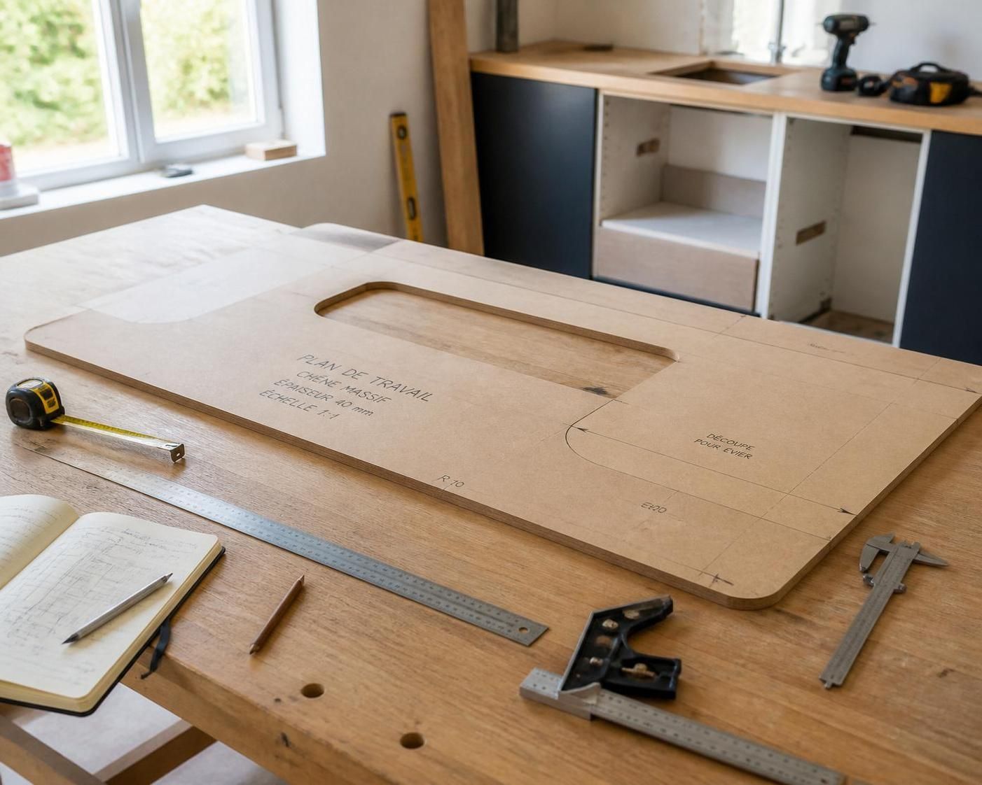 découvrez notre gabarit de coupe pour plan de travail, l'outil indispensable pour un découpage précis et facile. optimisez vos projets de bricolage avec une coupe nette et professionnelle.